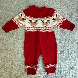 Reindeer knit cotton jumpsuit, size 12 months.
